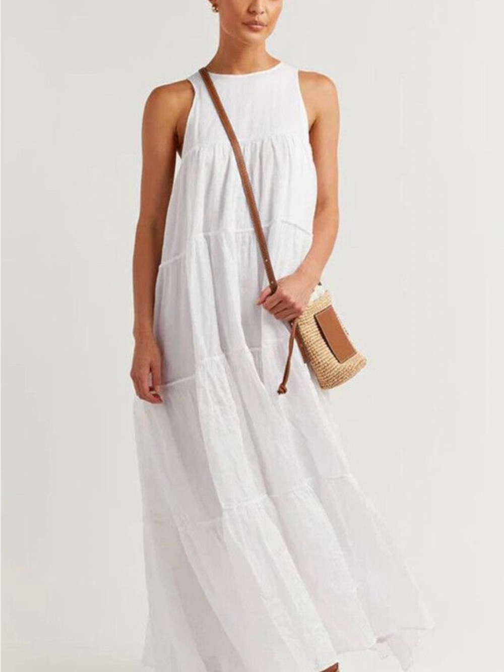 DISSH EMPIRE WHITE TIER MIDI DRESS